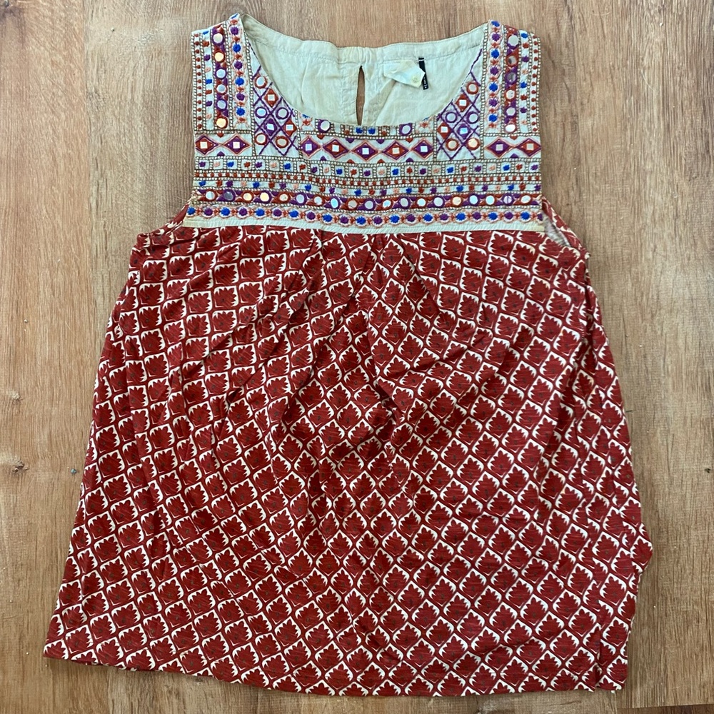 Anthropologie mirrored embroidered tank